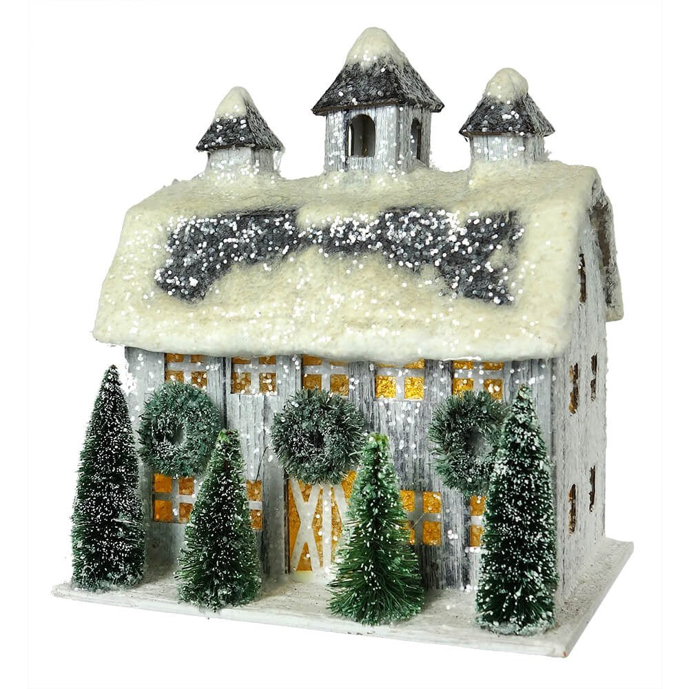 Small Lighted White Village House
