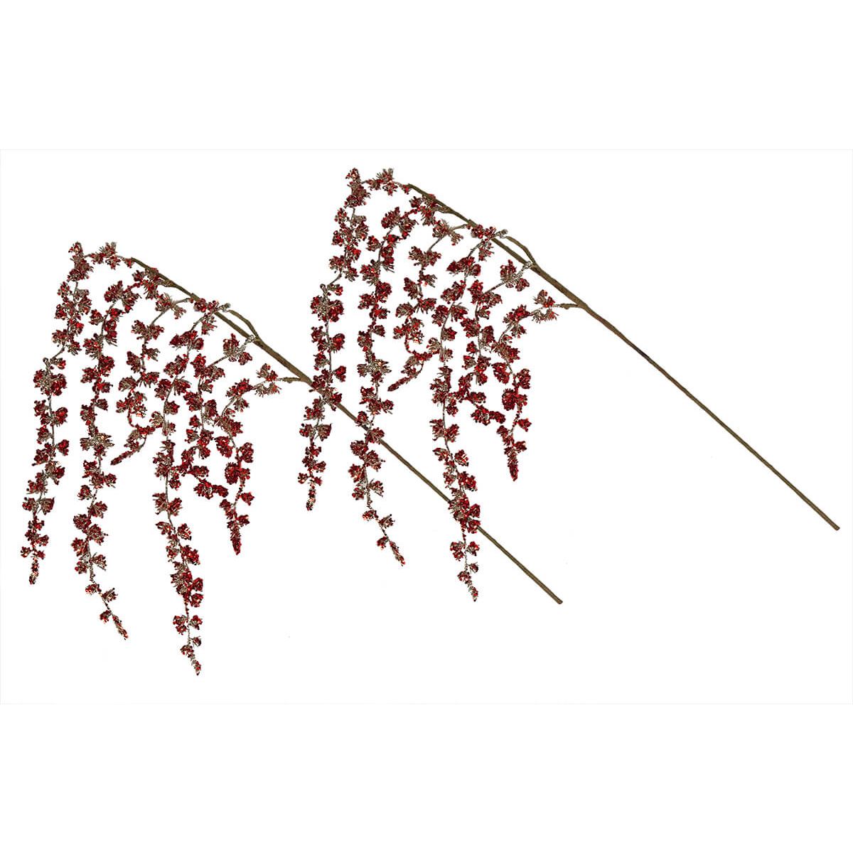 Draping Red Glitter Buds Stems Set/2