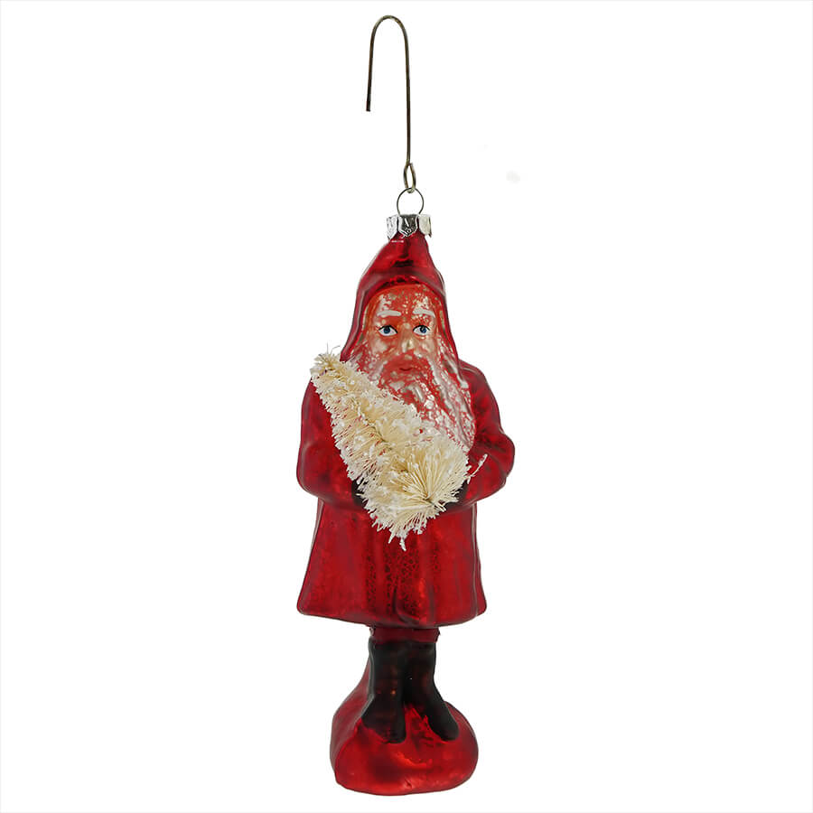 Red Mercury Glass Santa With White Tree Ornament
