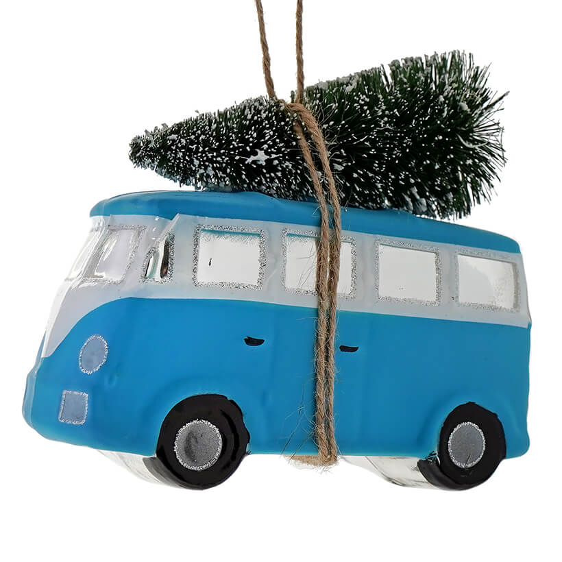 Blue Van With Christmas Tree Ornament