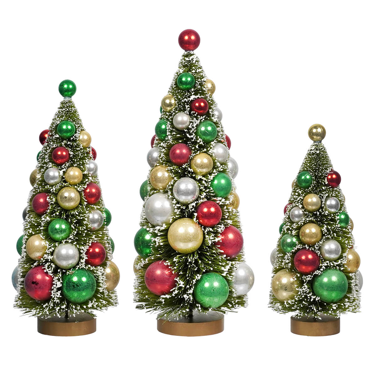 Traditional Beaded Bottle Brush Trees With Bead Topper Set/3