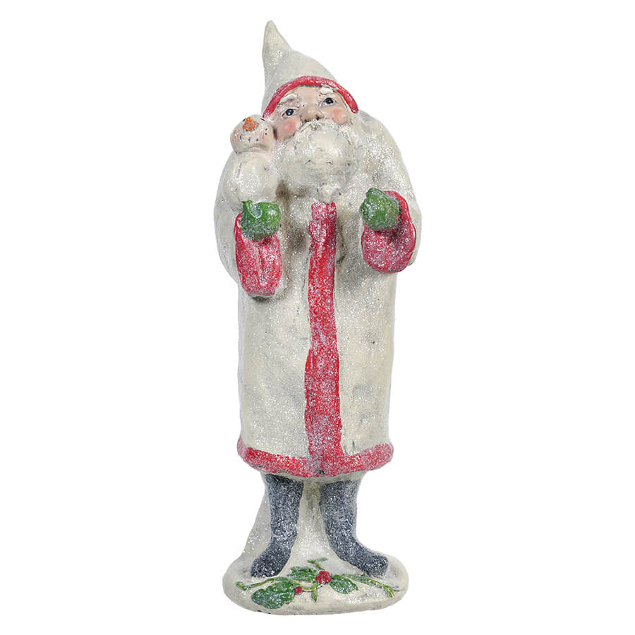 Ivory Coat Santa Holding Snowman