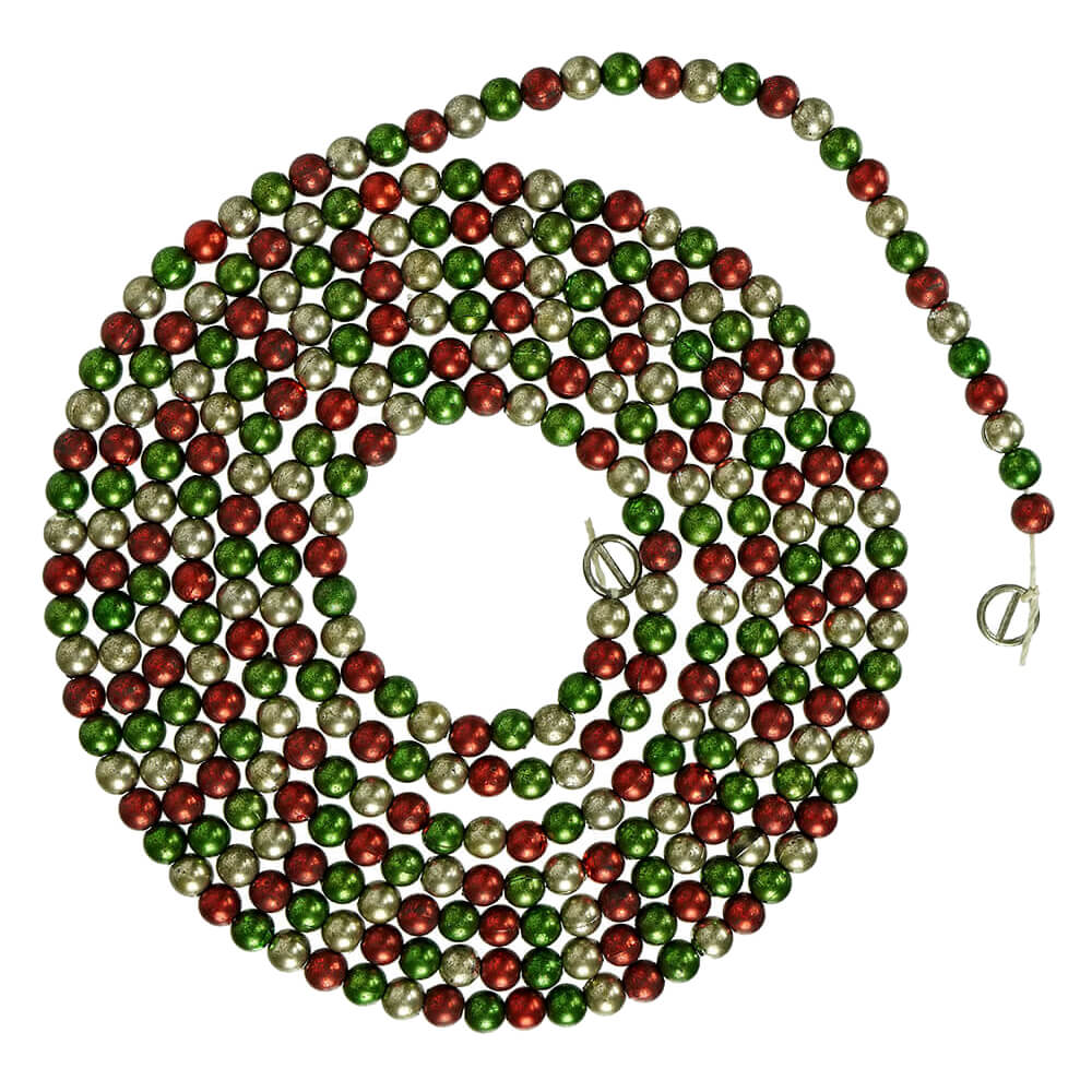 Aged Red, Green & Silver Bead Garland