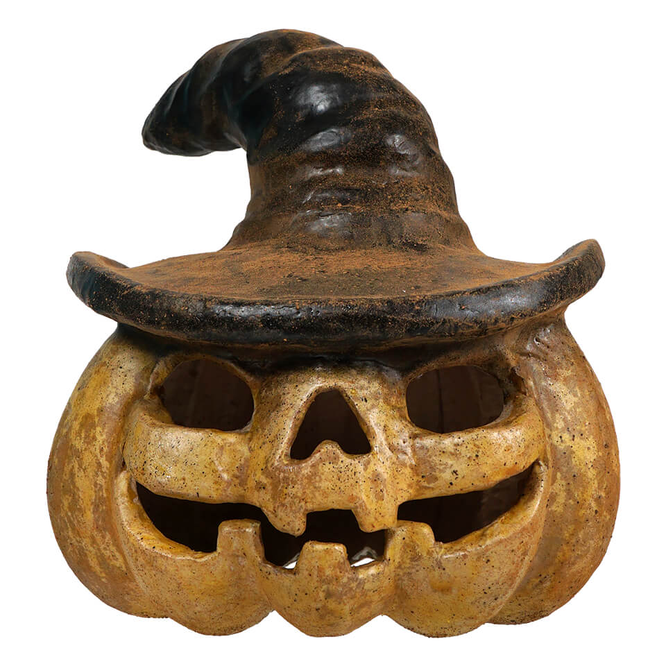 Carved Mustard Pumpkin With Black Hat