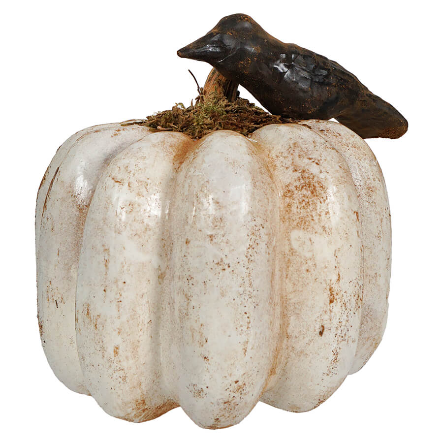 Crow Sitting Upon Ivory Pumpkin