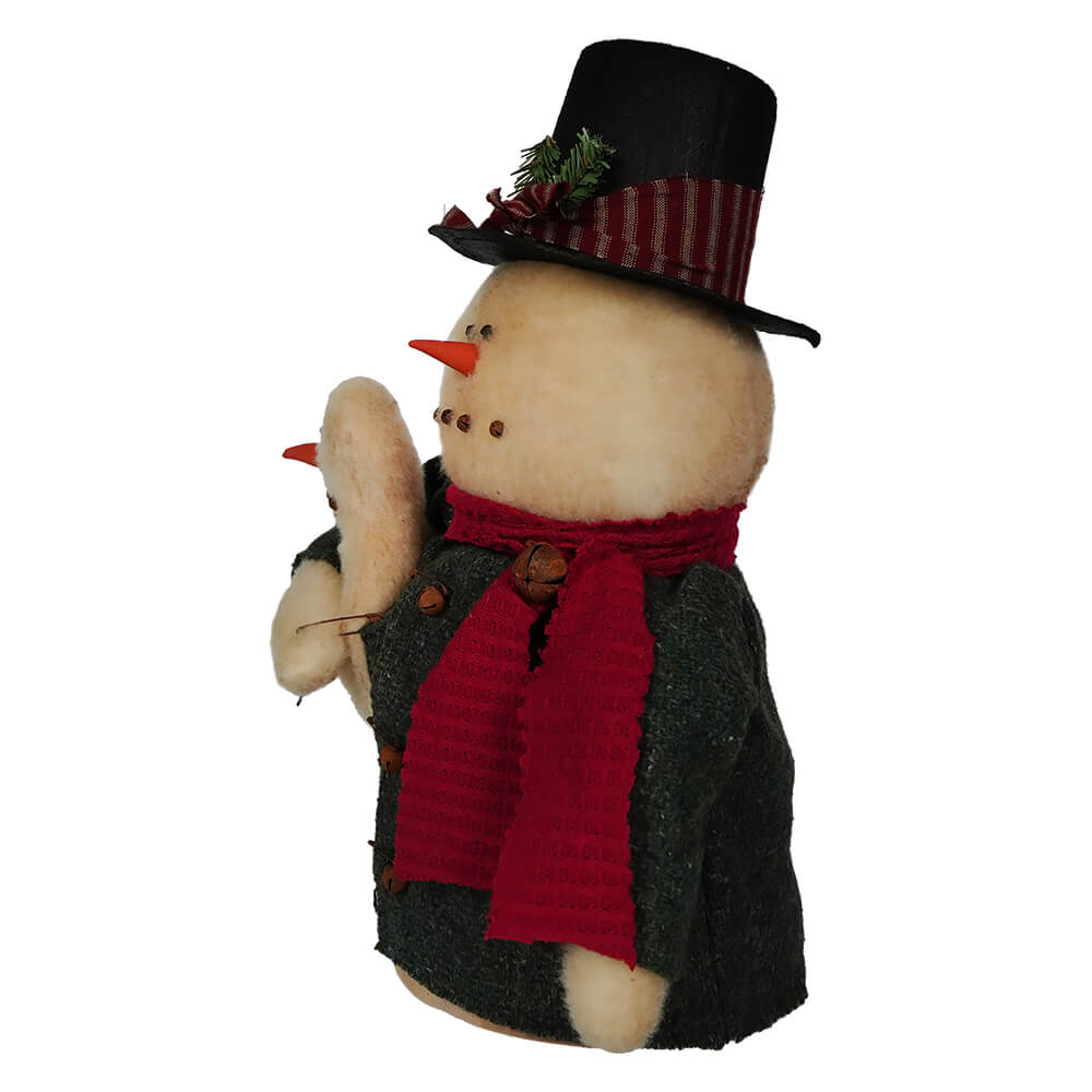 Festive Snowman Wearing Top Hat Holding Doll