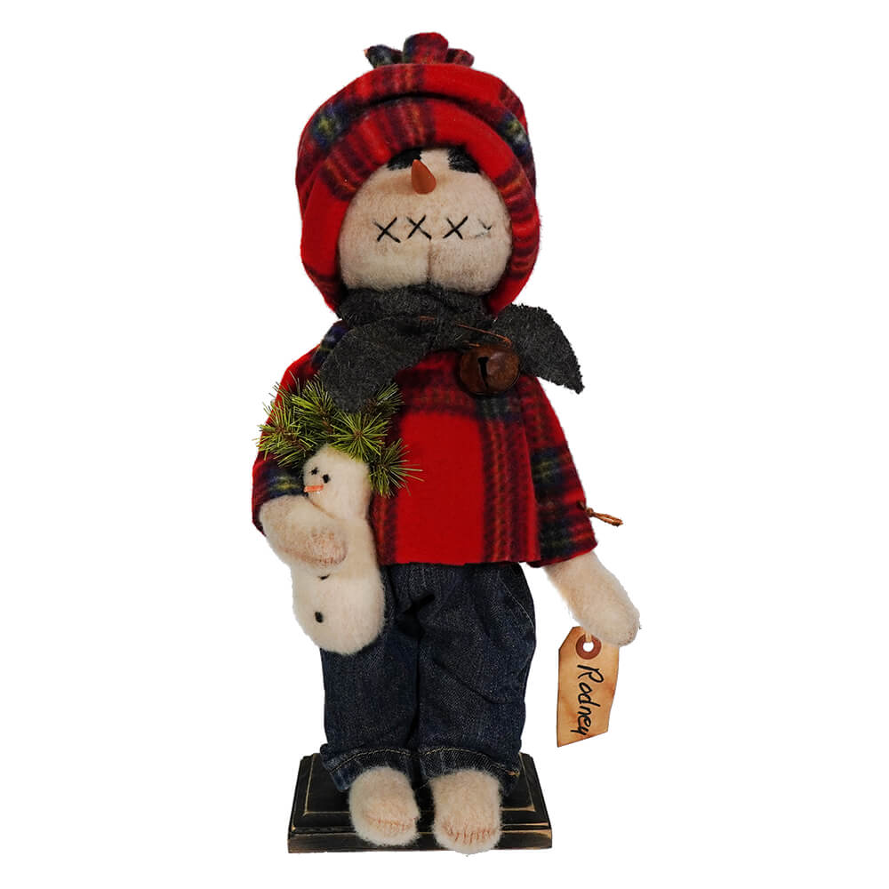 Rodney Plaid Attire Snowman Holding Snowman Doll