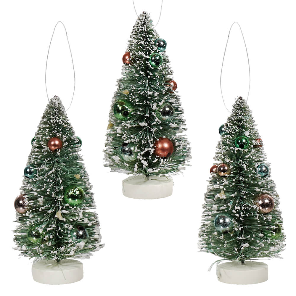 Box Of Bright Frosted Bottle Brush Trees Set/3