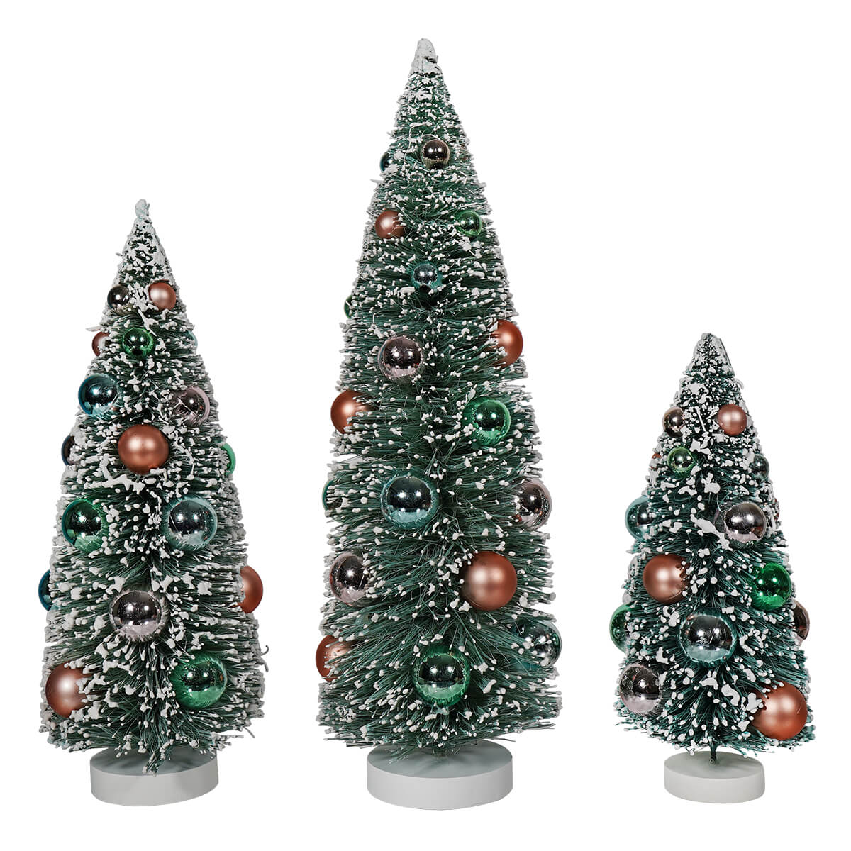 Frosted & Decorated Bottle Brush Trees Set/3