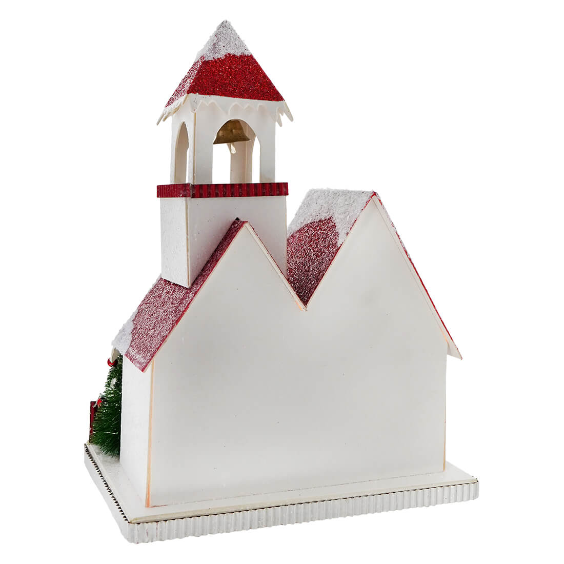 Snowy Glittered Red & White Lighted Cottage Church