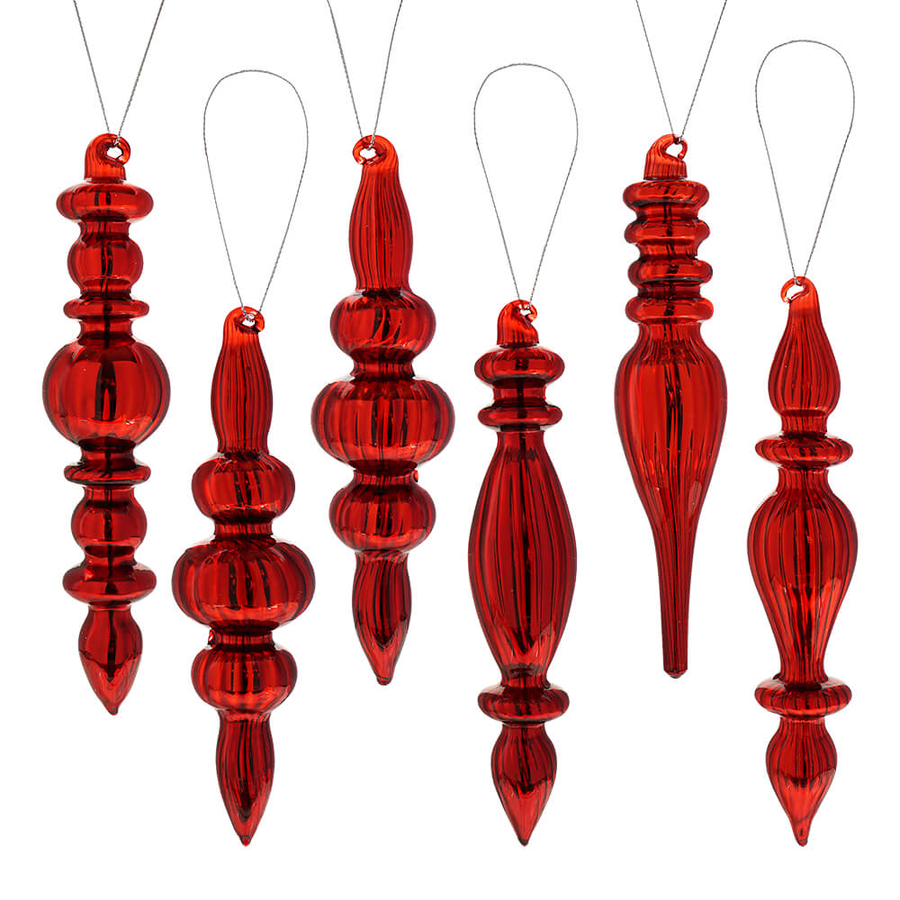 Box Of Red Finial Ornaments Set/6