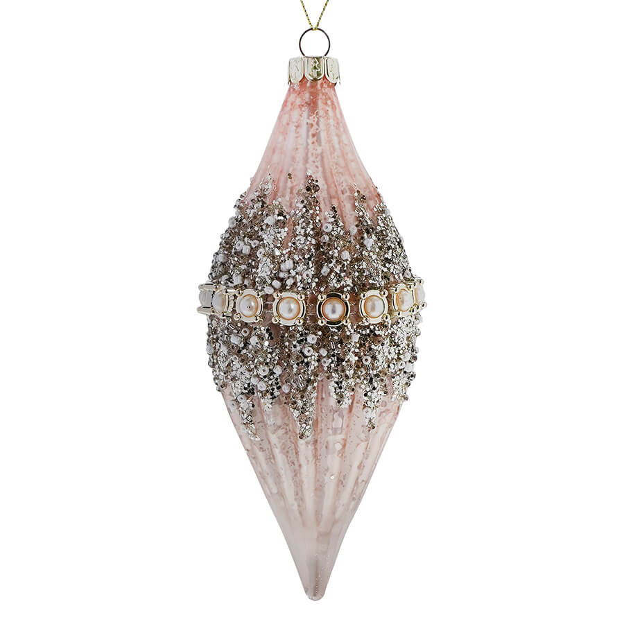 Finial Beaded & Glittered Blush Ornament