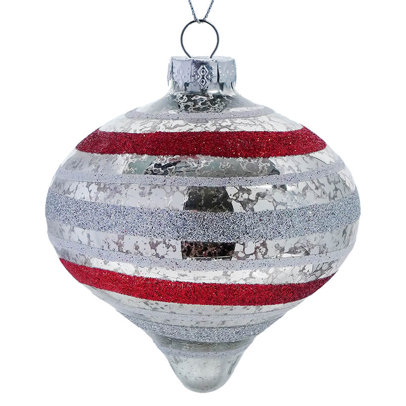 Onion Red & Silver Striped Ornament