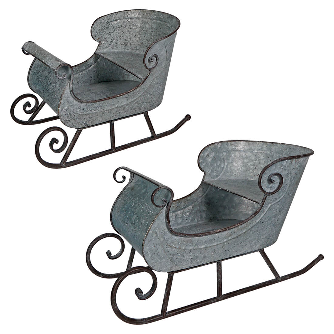 Galvanized Holiday Distressed Silver Sleighs Set/2