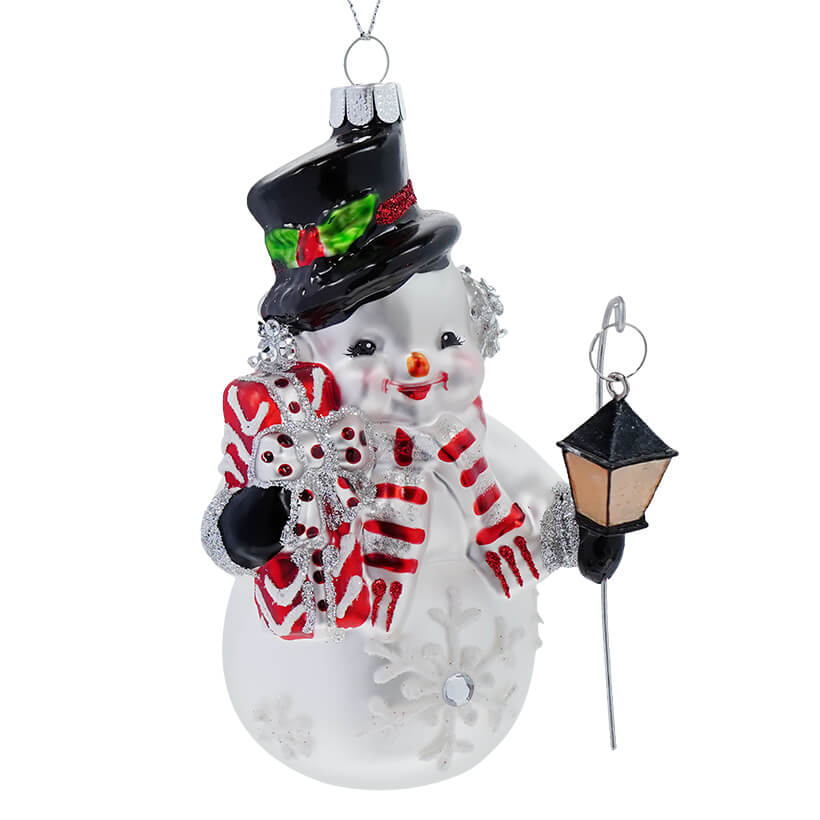 Joyful Snowman Holding Lantern & Presents Ornament