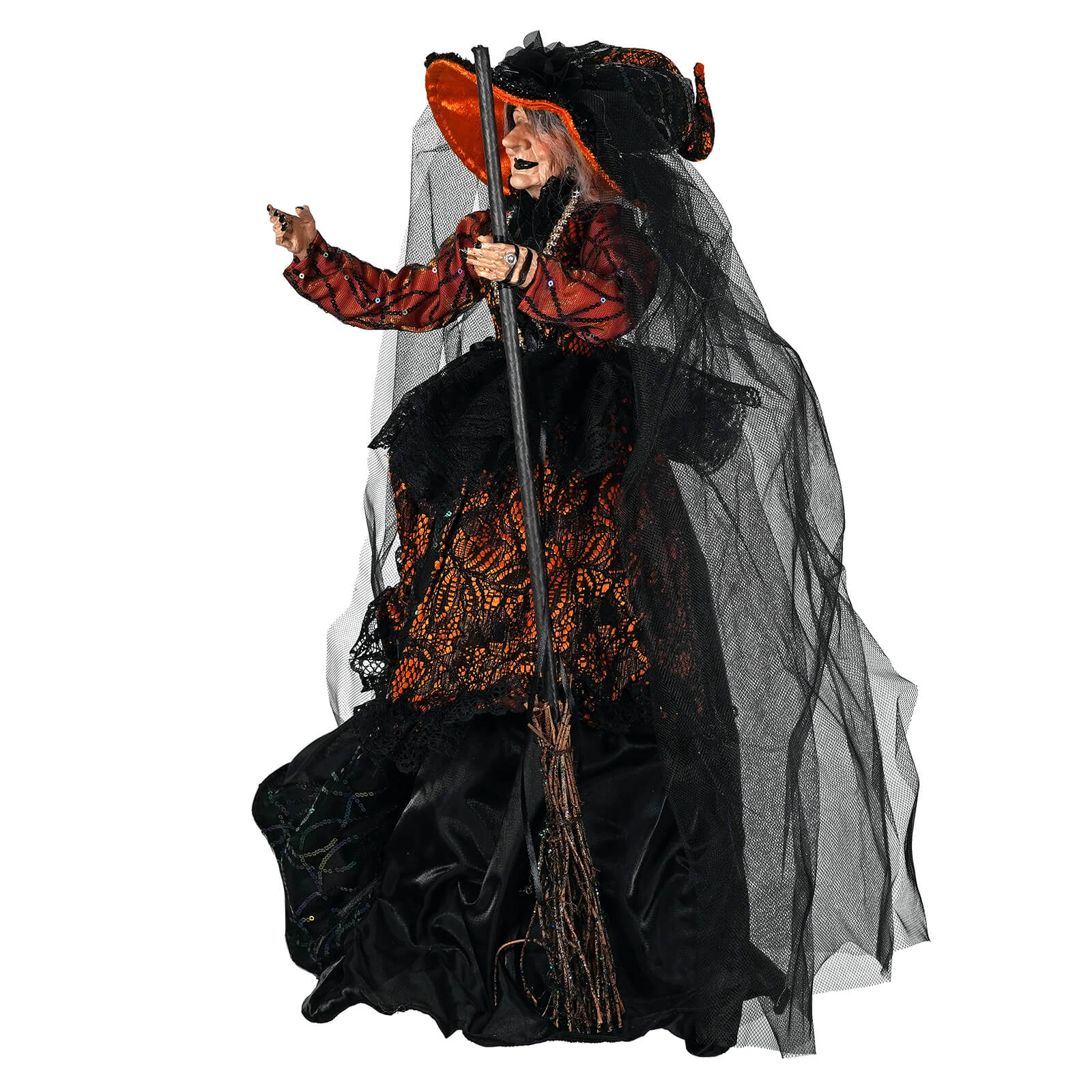 Black & Orange Dressed Witch Holding Broom