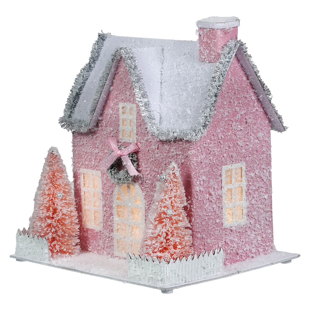 Frosted Pink Lighted Paper House