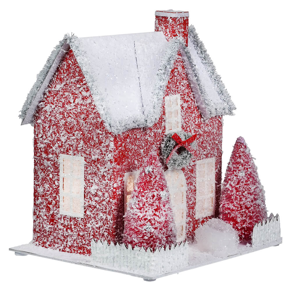 Frosted Red Lighted Paper House