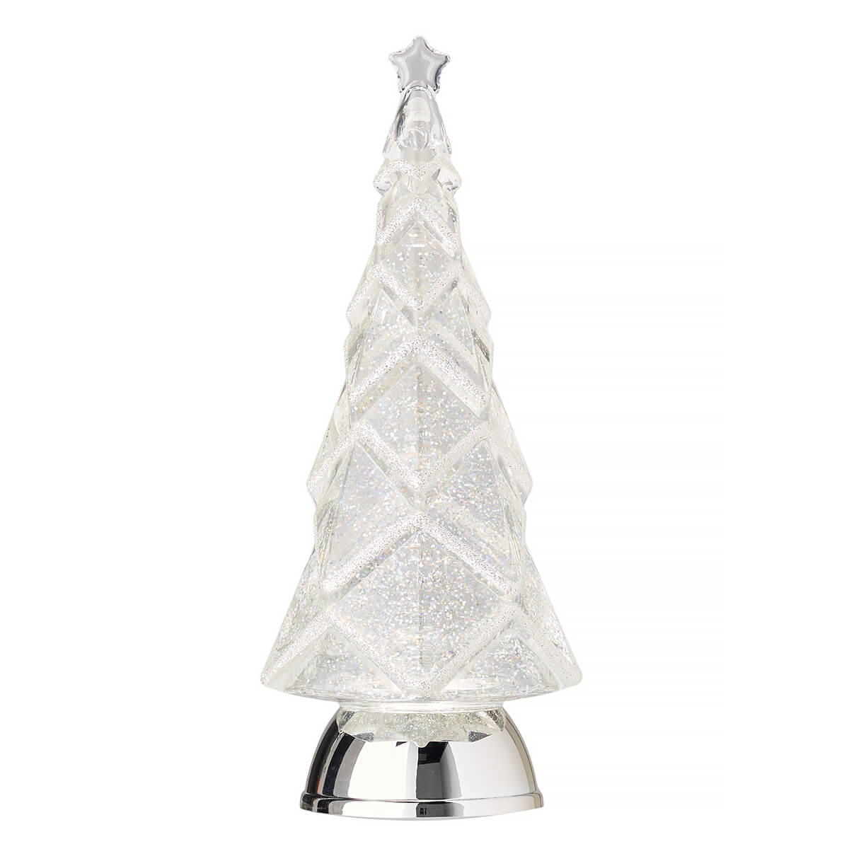 Silver Glittered Lighted Tree With Swirling Glitter