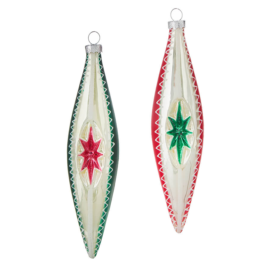 Vintage Red & Green Teardrop Ornaments Set/2