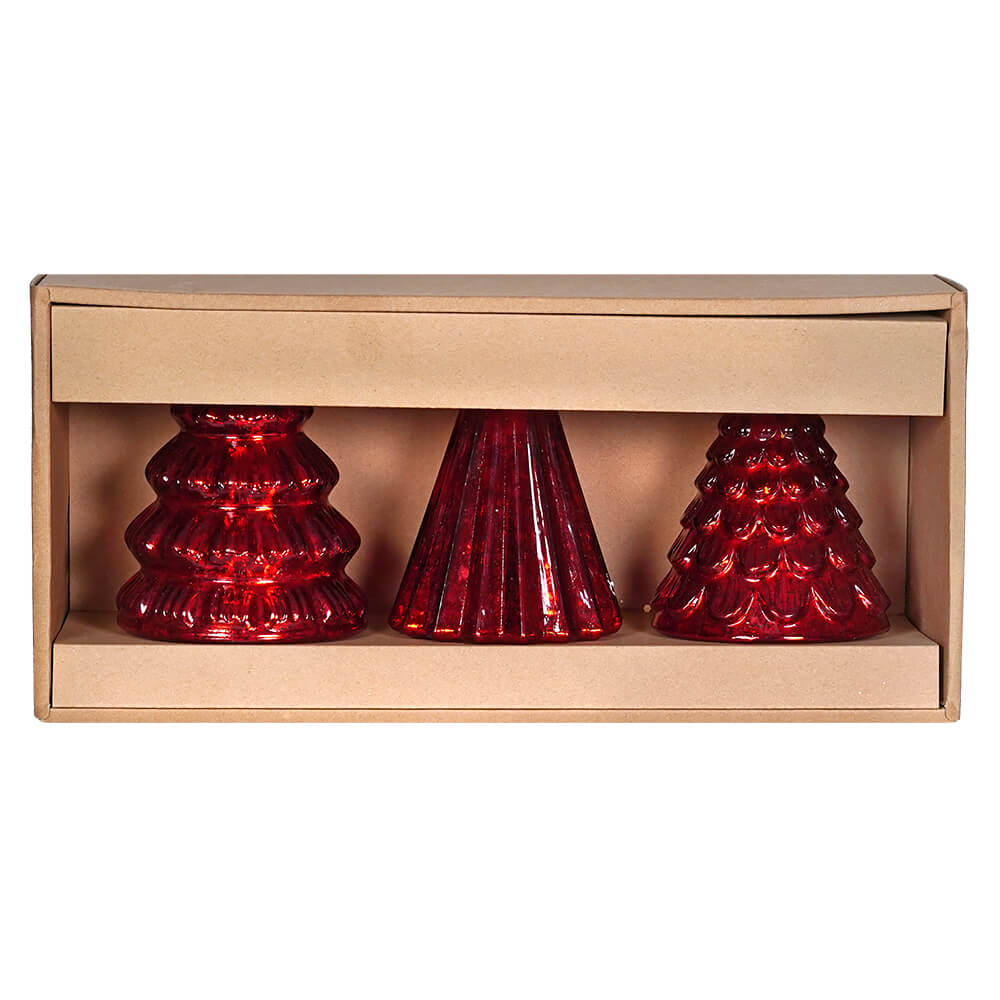 Box Of Red Lighted Trees Set/3