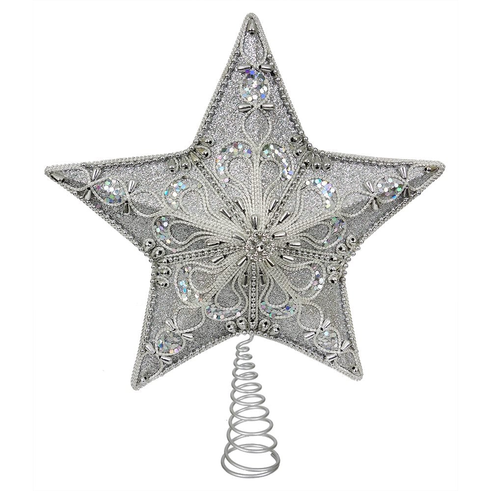 Silver Beaded Star Tree Topper