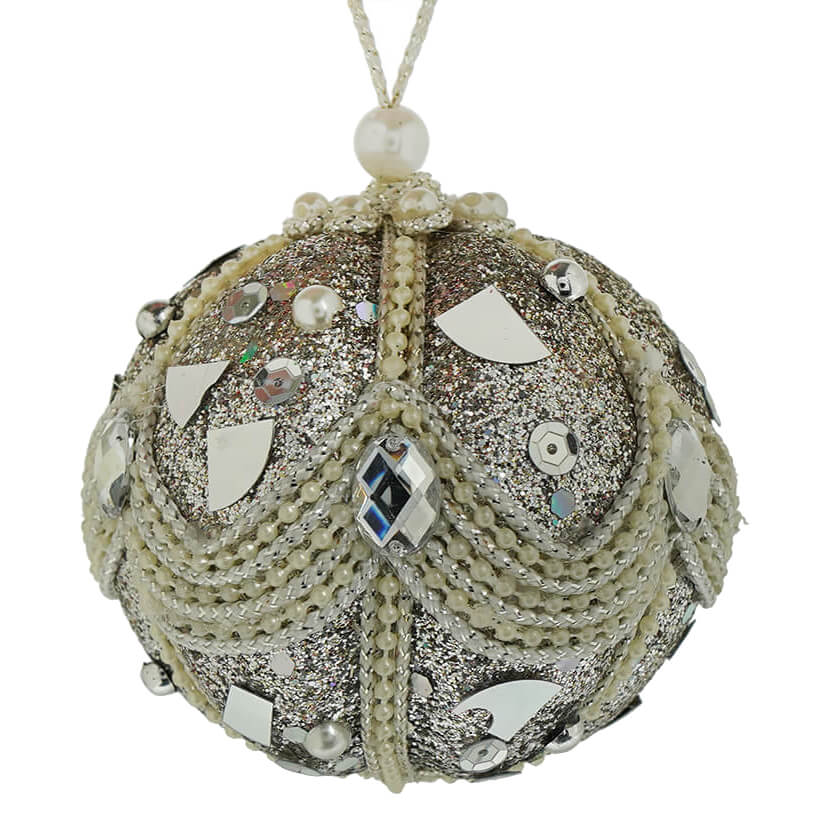 Silver Beaded Ball Ornament