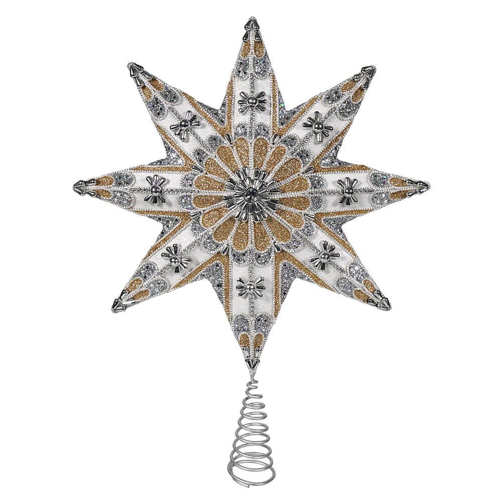 Embroidered Silver & Gold Star Tree Topper