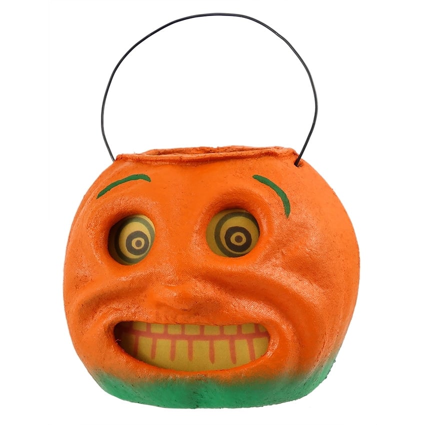 Crazy Yellow Eyes Pumpkin Bucket With Green Bottom