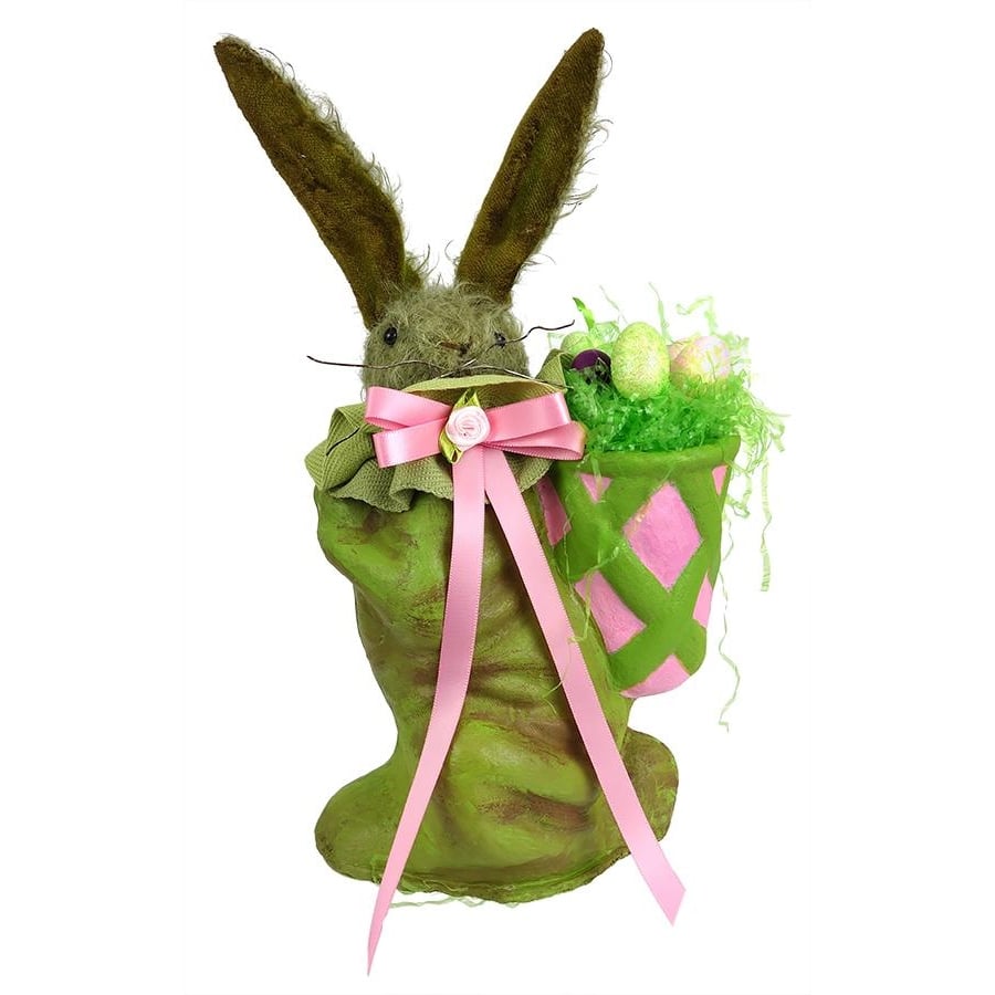 Green Mohair Rabbit With Egg Pack
