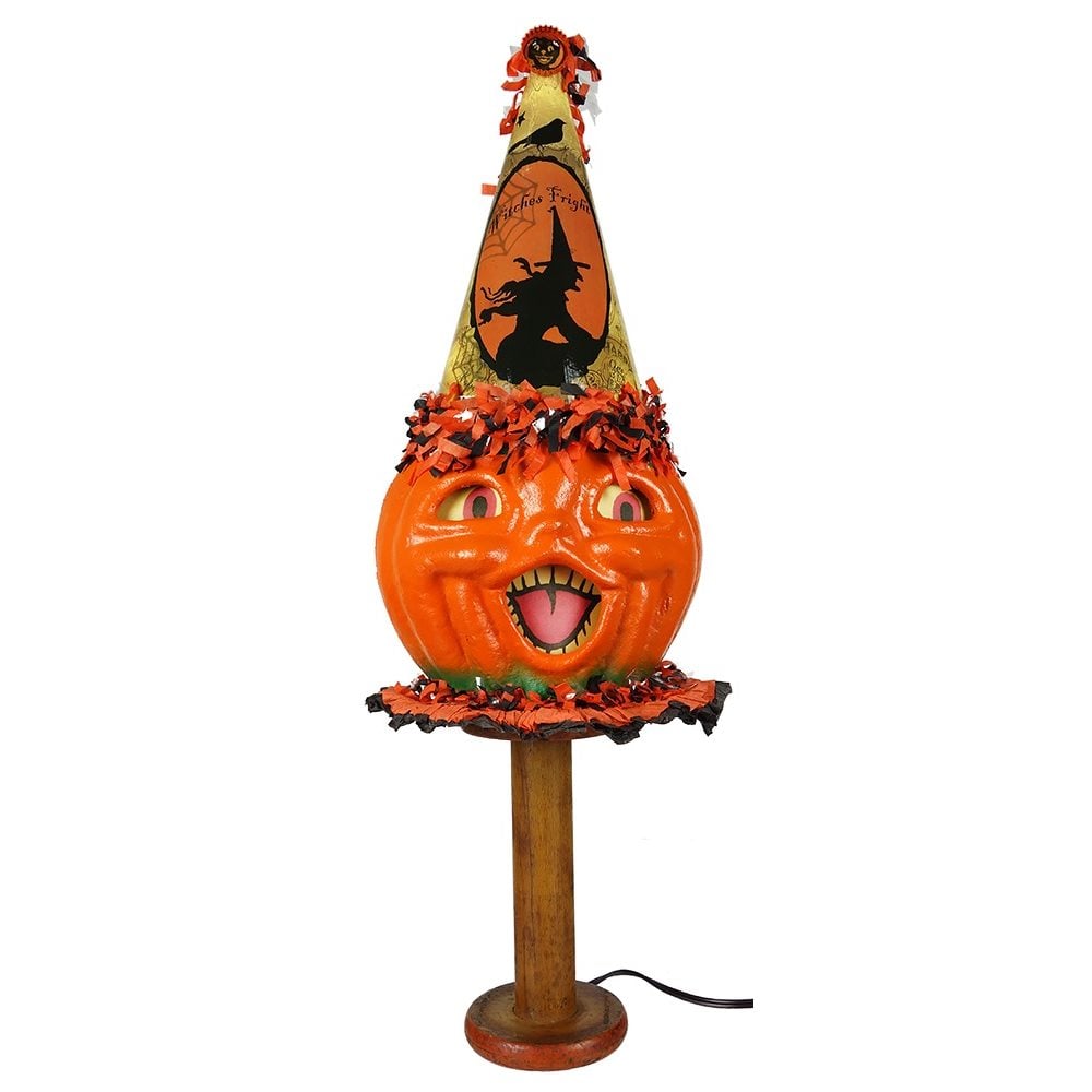 Pumpkin in Witch Hat on Spindle Light Up