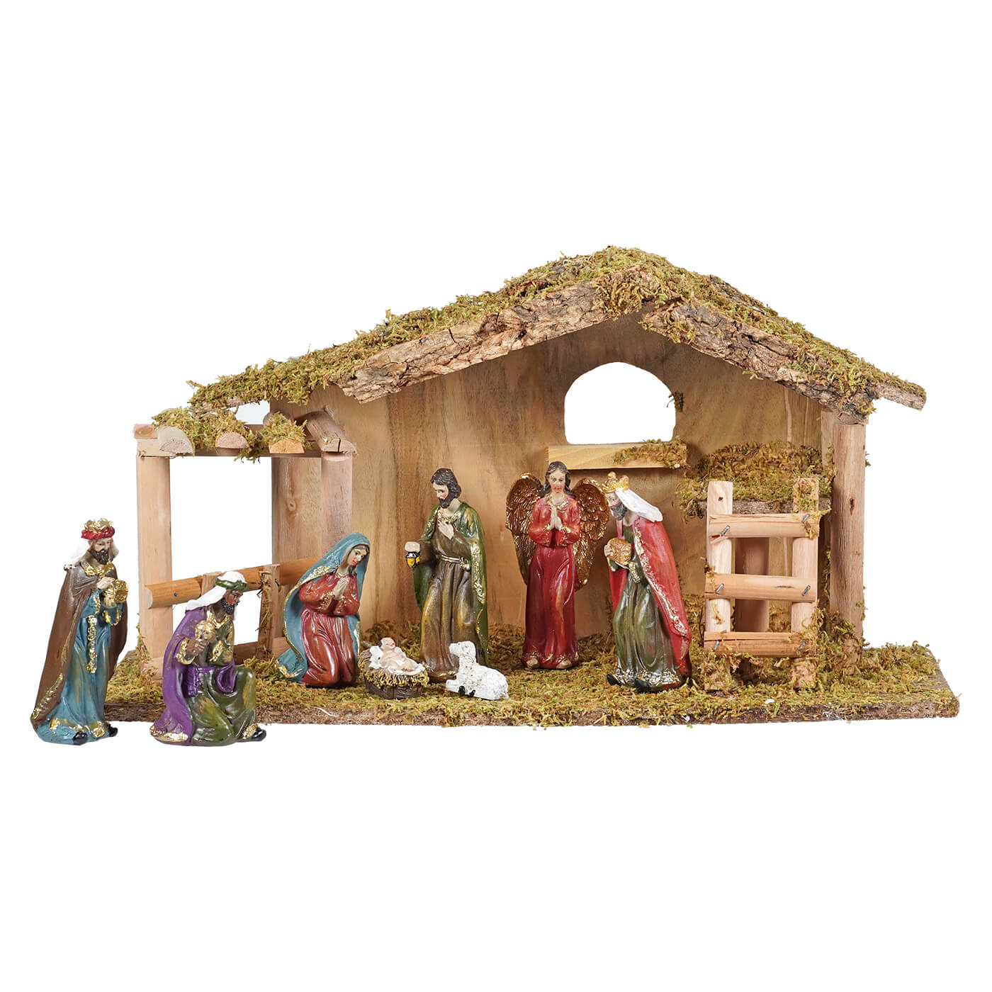 Resin Nativity Scene With Moss Stable Set/9