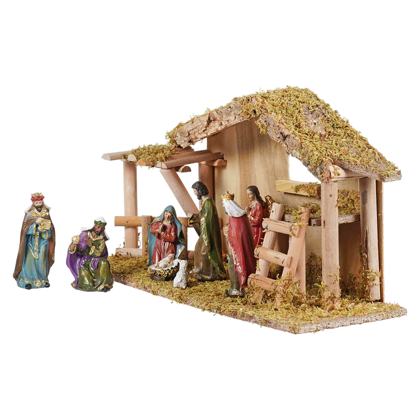 Resin Nativity Scene With Moss Stable Set/9