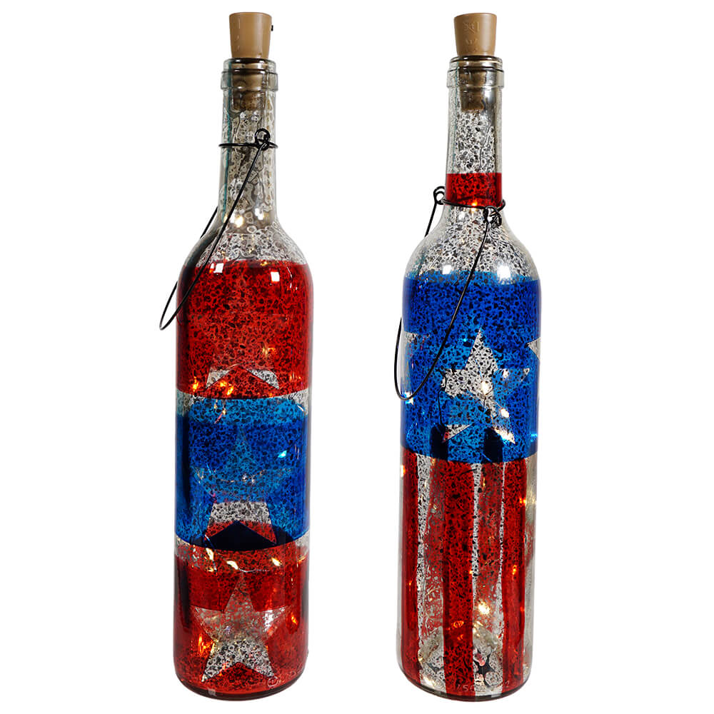 Lighted Americana Mercury Glass Bottles Set/2