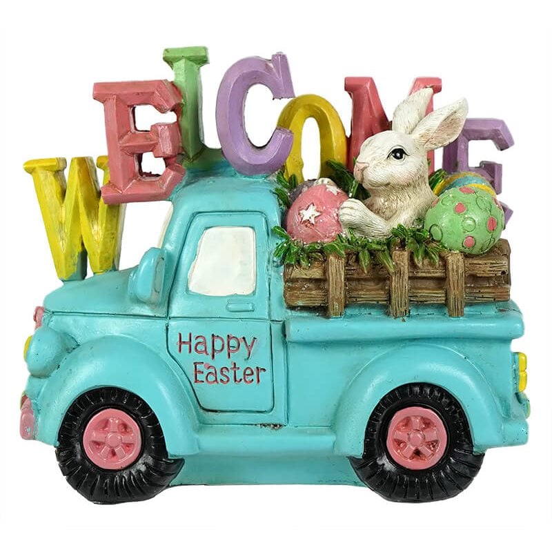 Resin Blue Truck with Welcome Sign