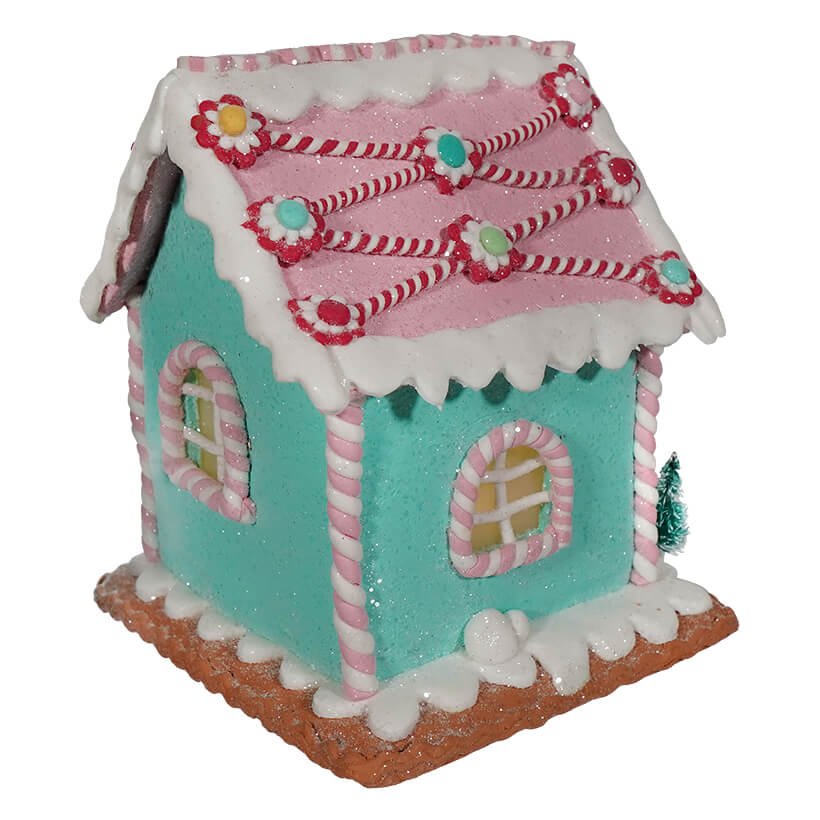 Lighted Holiday Pastel House With Santa