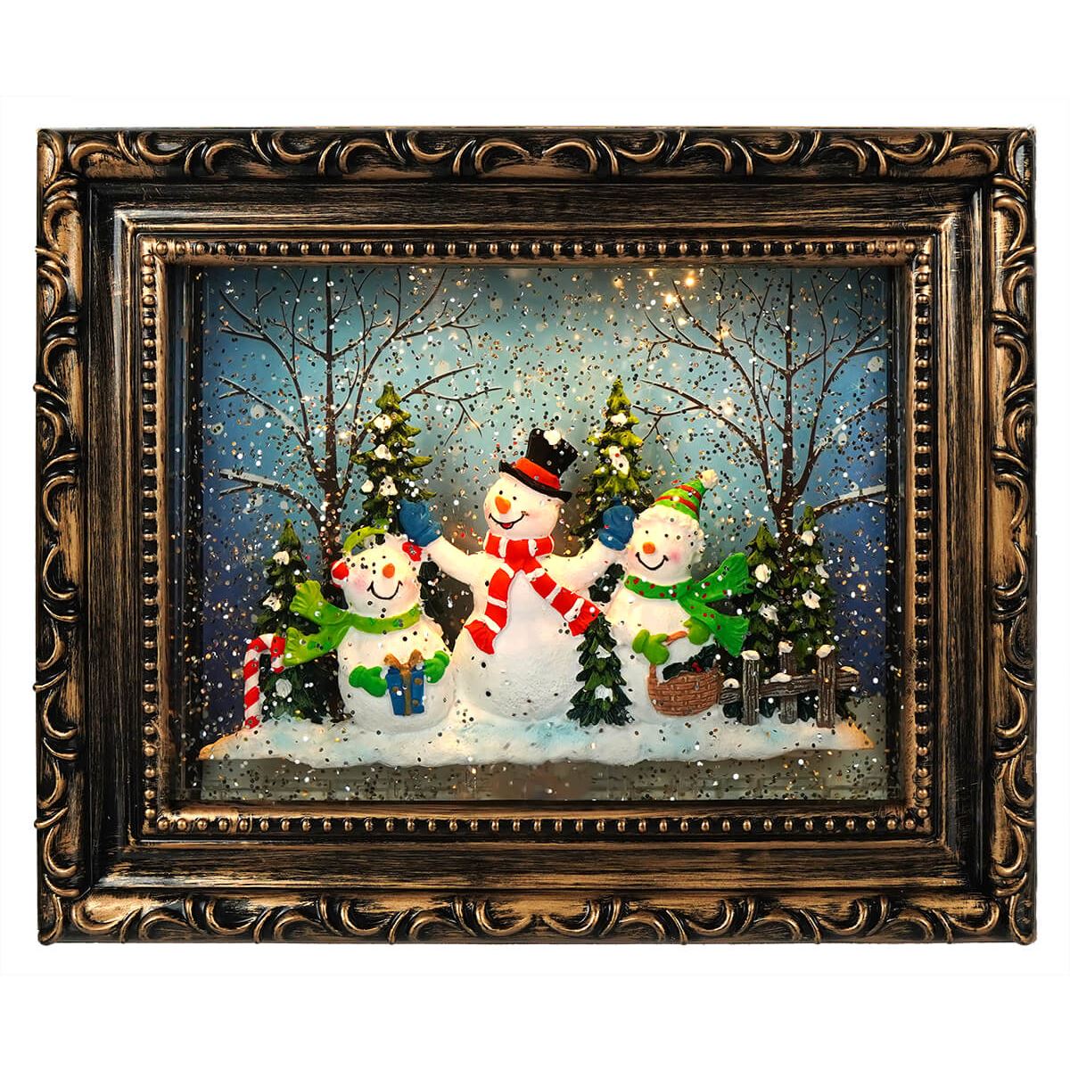 Picture Frame Snow Family Christmas Lighted Scene