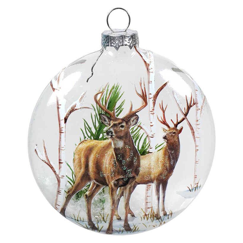 Bucks In Woodland Scene Glass Ornament