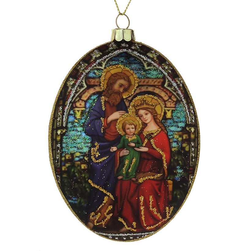 Holy Family Stained Glass Oval Ornament