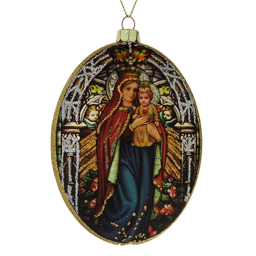 Mother Mary & Baby Jesus Stained Glass Oval Ornament