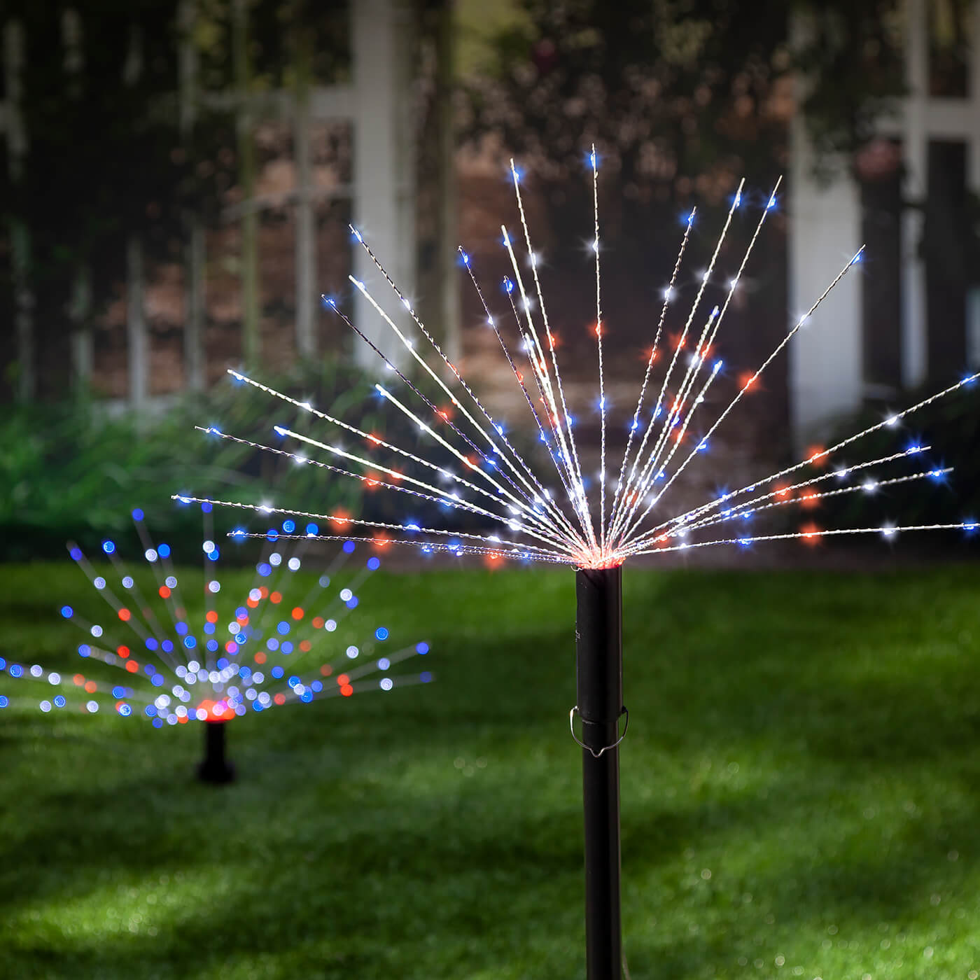 Red, White & Blue LED Starburst Light Stake With 3 Functions