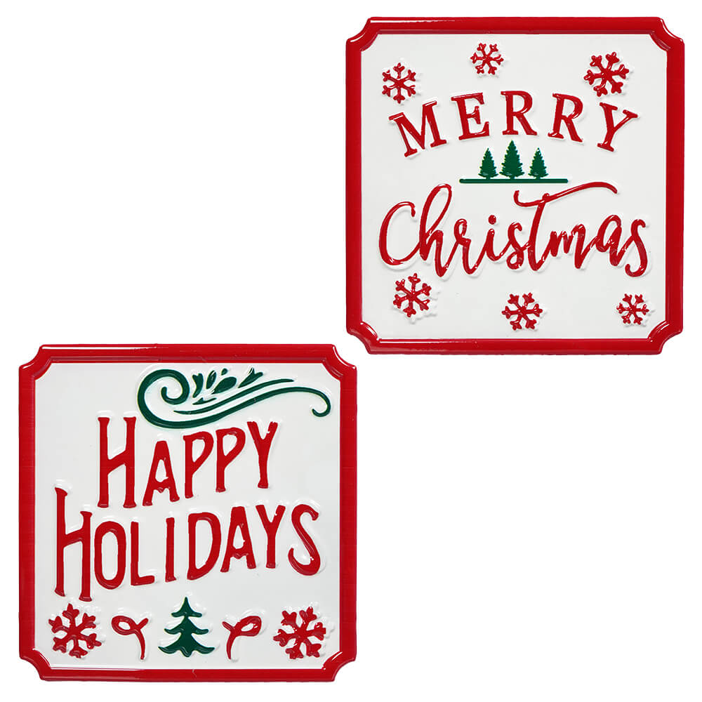 Metal Merry Christmas & Happy Holidays Signs Set/2