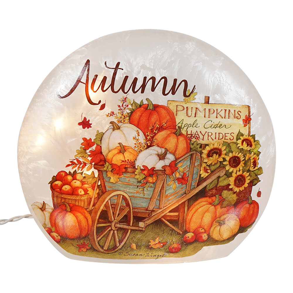 Lighted Autumn Frosted Glass Harvest Luminary