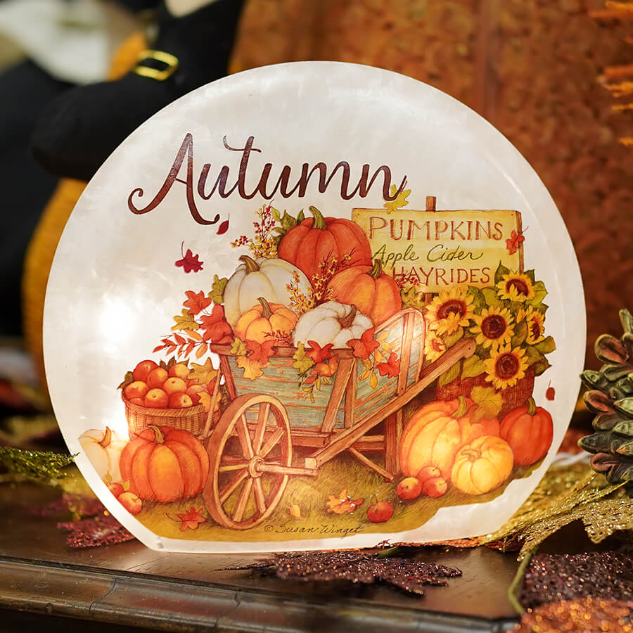 Lighted Autumn Frosted Glass Harvest Luminary