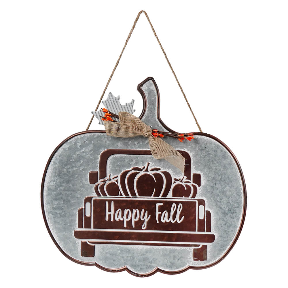 Harvest Happy Fall Metal Pumpkin Sign