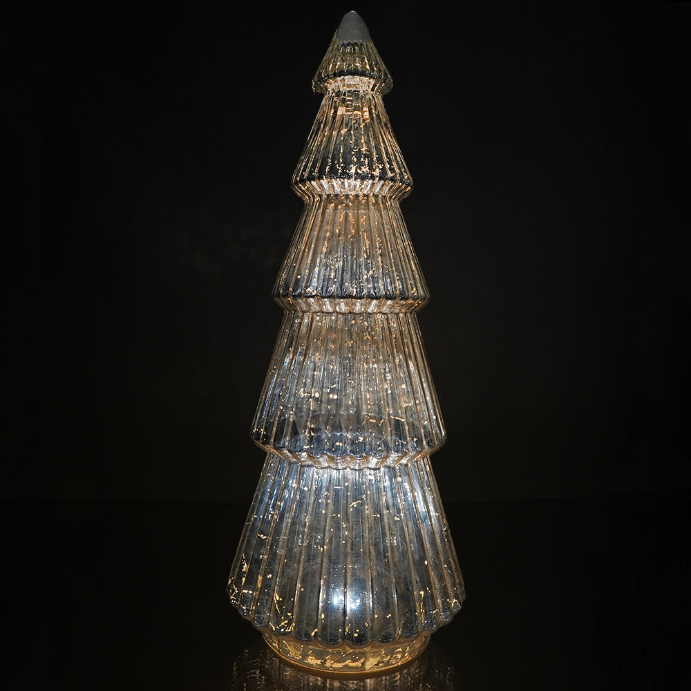 Lighted Hand Blown Glass Silver Tree