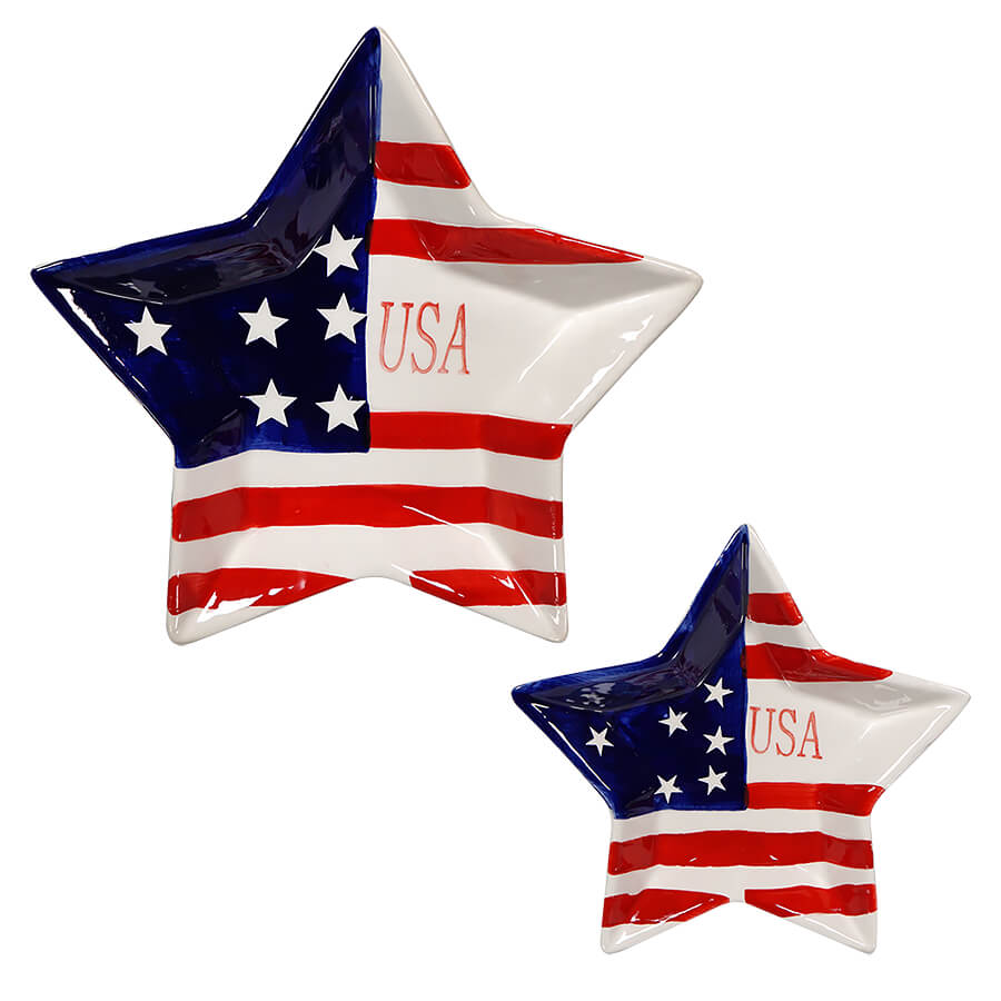 Ceramic Americana Star Flag Plates Set/2