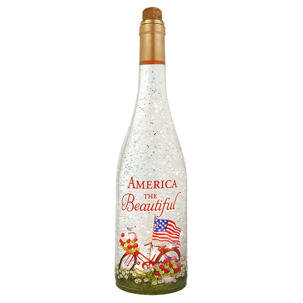 America The Beautiful Lighted Wine Bottle Water Lantern