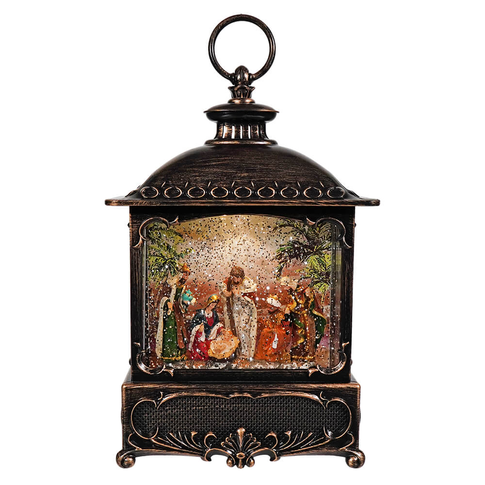 Lighted Spinning Water Lantern With Holy Family & Three Wise Men