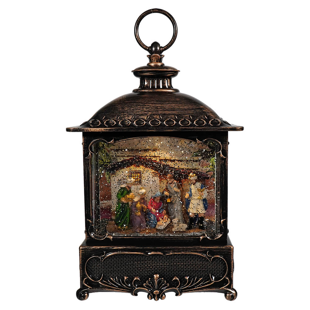 Lighted Spinning Water Lantern With Holy Family Nativity